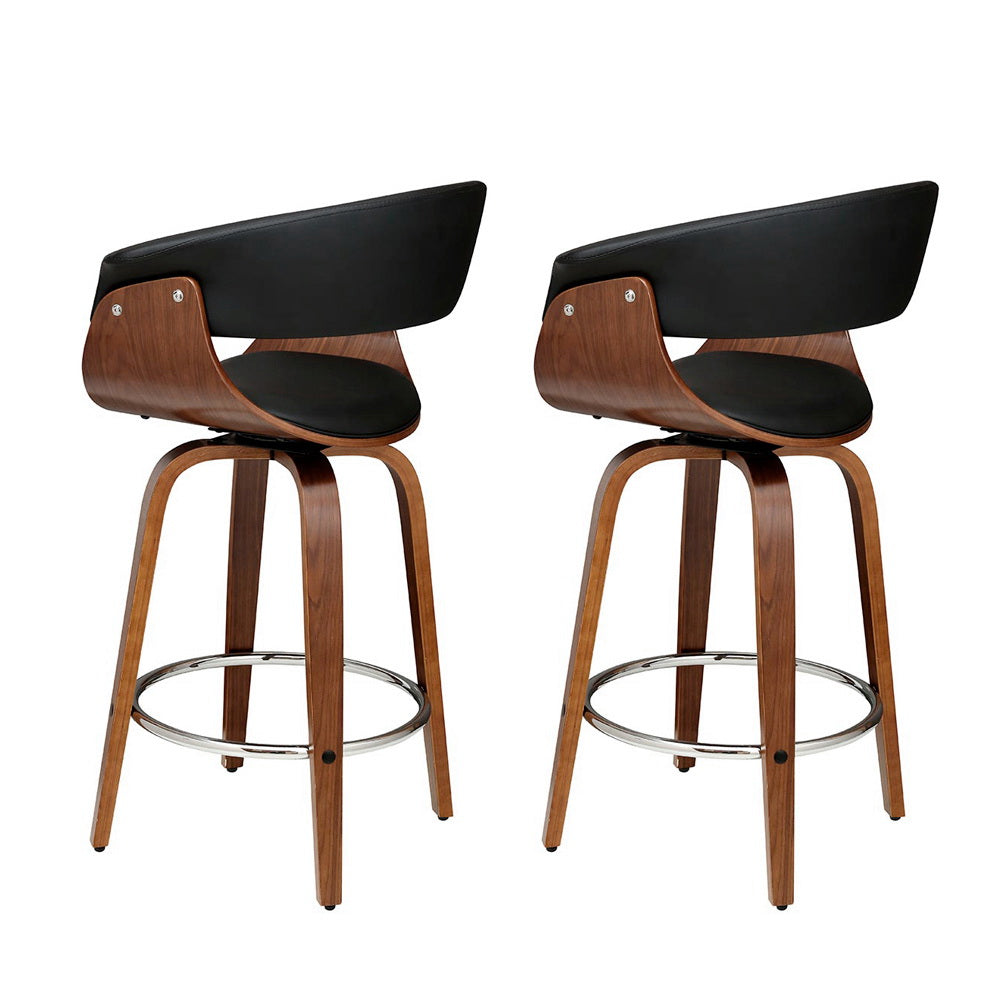 Artiss 2x Bar Stools Swivel PU Seat Wooden 3