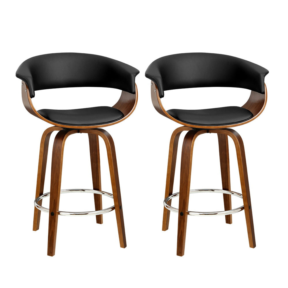 Artiss 2x Bar Stools Swivel PU Seat Wooden 8
