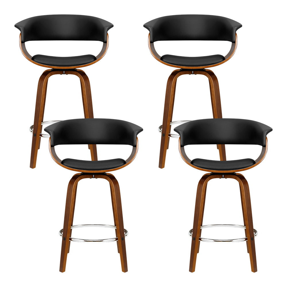 Artiss 4x Bar Stools Swivel PU Seat Wooden 3