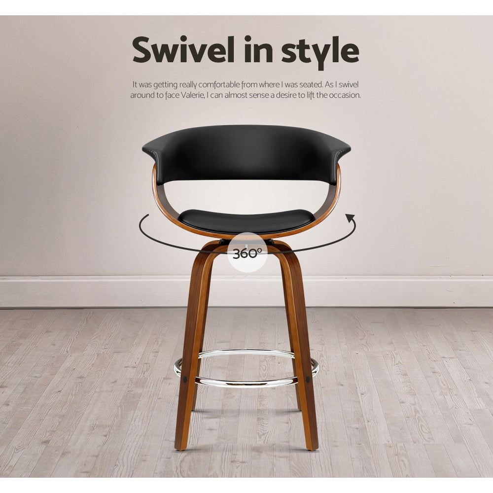 Artiss 4x Bar Stools Swivel PU Seat Wooden 6