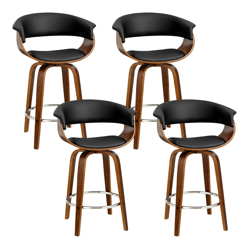 Artiss 4x Bar Stools Swivel PU Seat Wooden 8