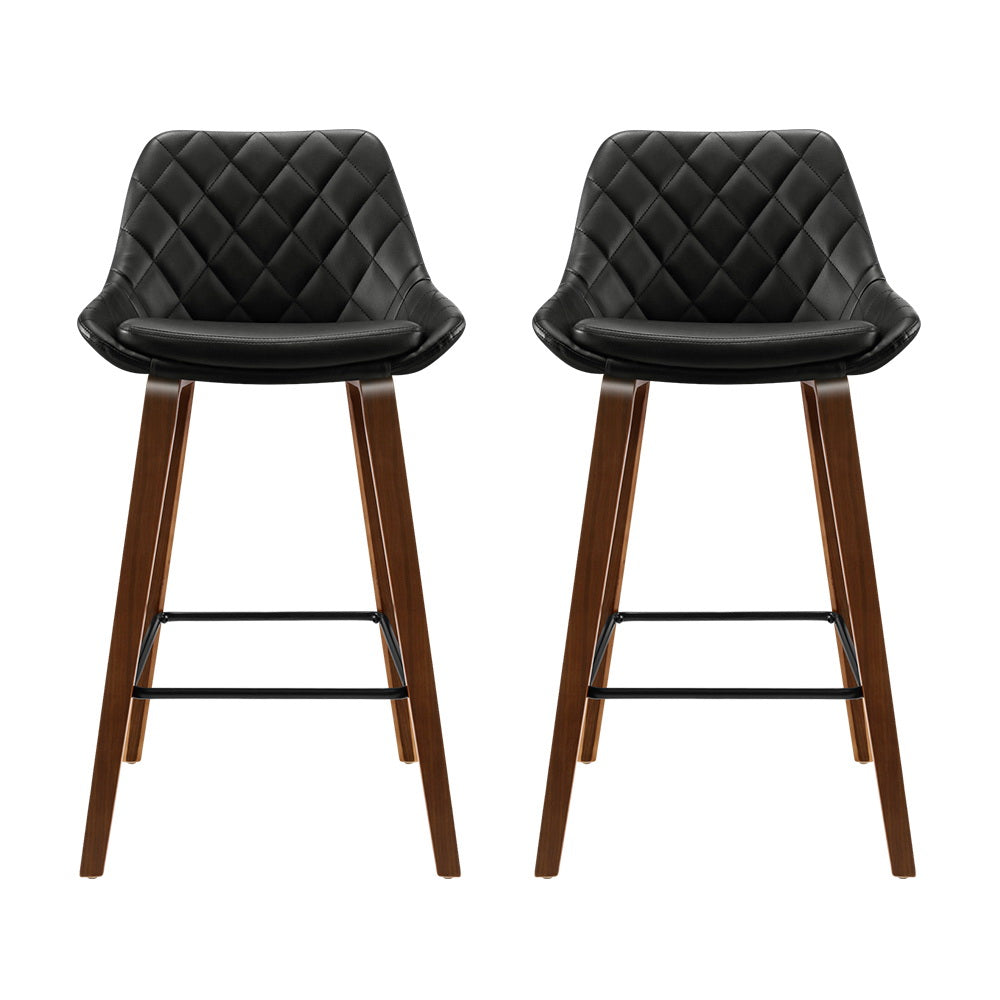 Artiss 2x Bar Stools PU Seat Wooden 3