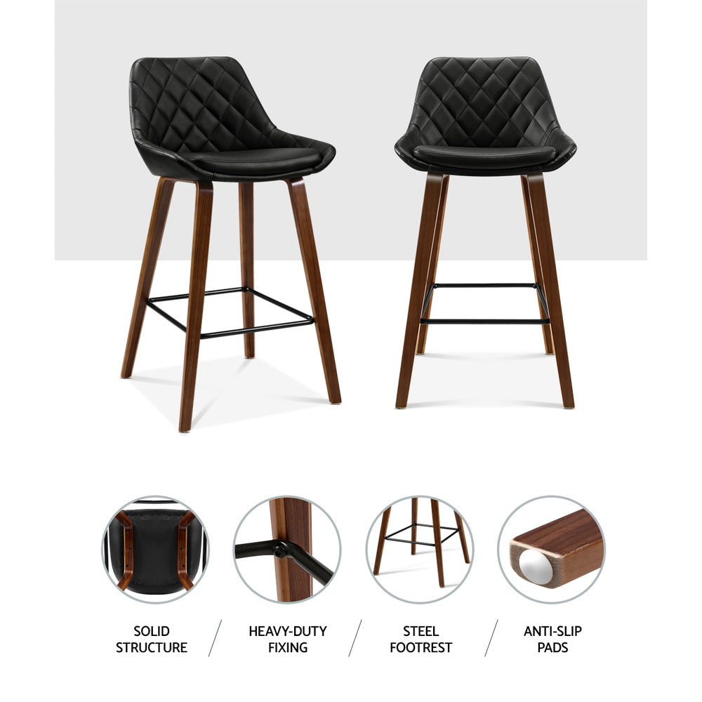 Artiss 2x Bar Stools PU Seat Wooden 5