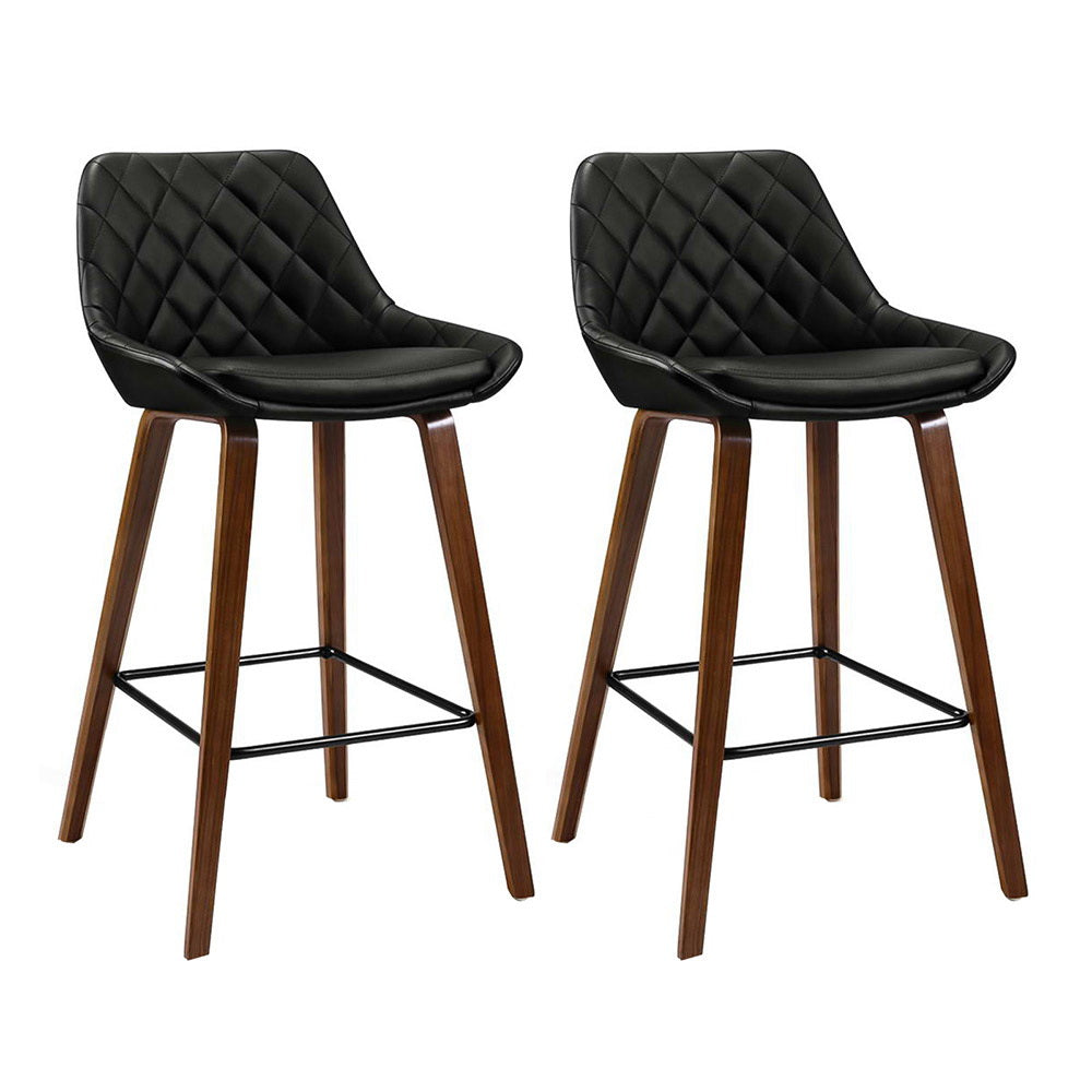 Artiss 2x Bar Stools PU Seat Wooden 7