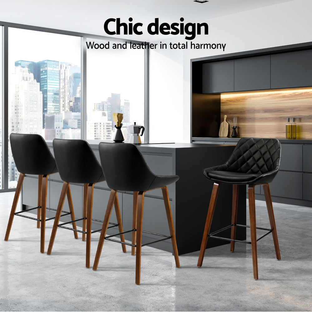 Artiss 4x Bar Stools PU Seat Wooden 4
