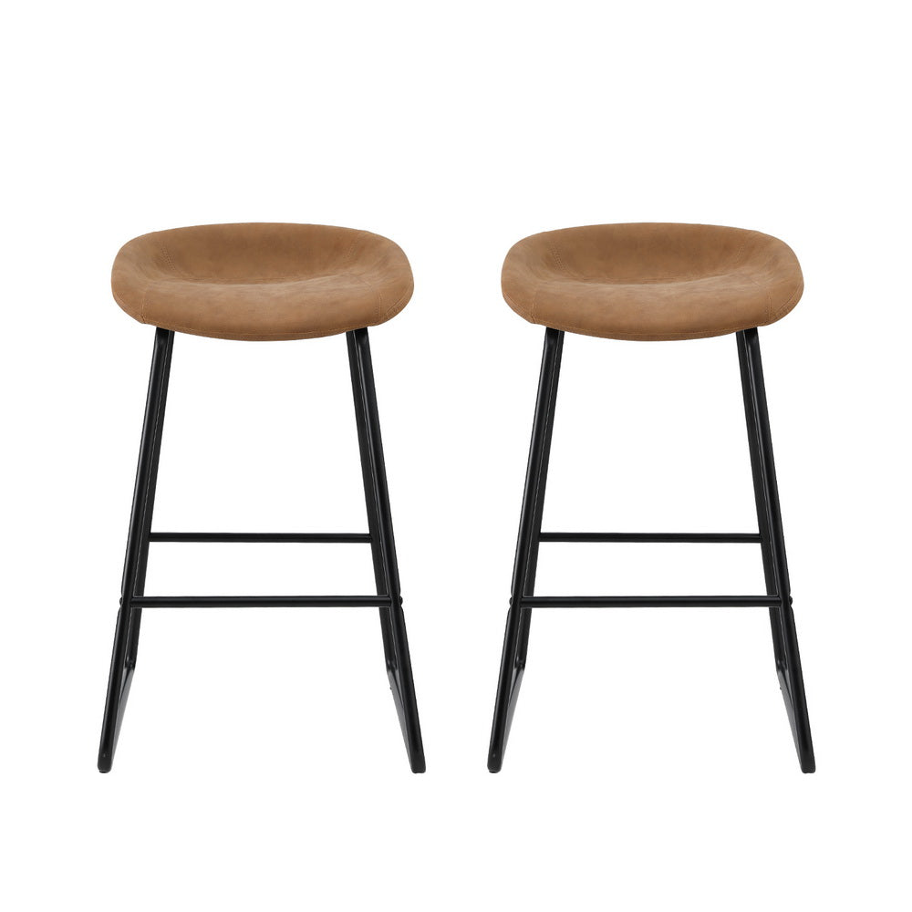 Artiss 2x Bar Stools Kitchen Dining Chairs Counter Stool PU Leather Metal Brown 3
