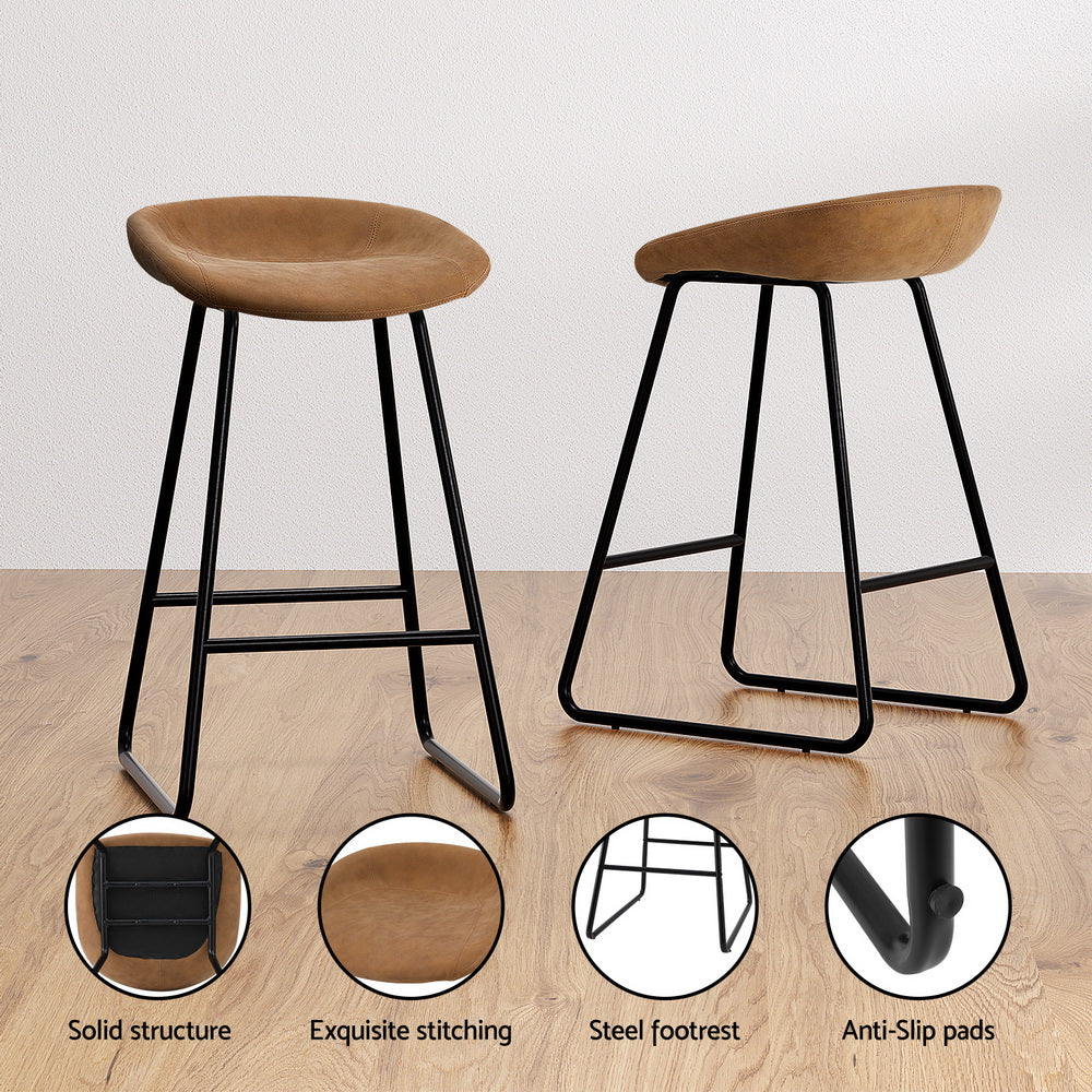 Artiss 2x Bar Stools Kitchen Dining Chairs Counter Stool PU Leather Metal Brown 5