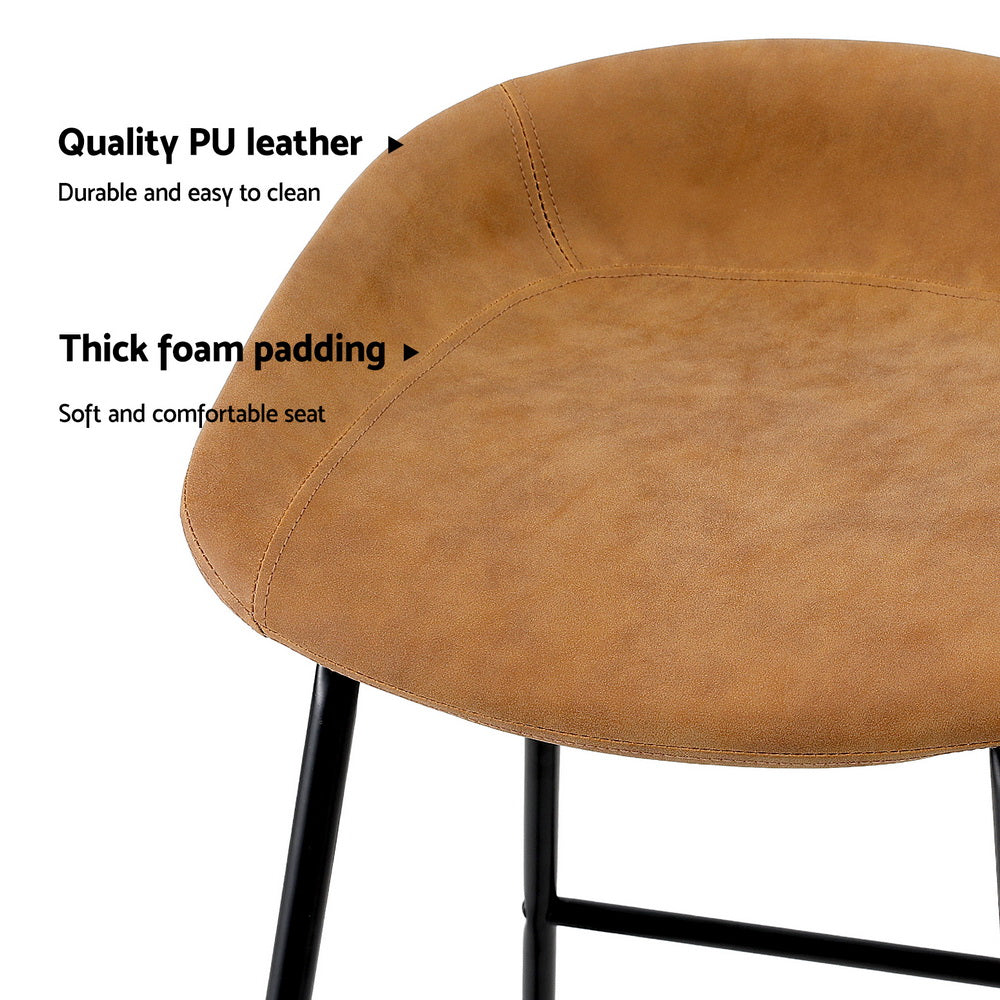 Artiss 2x Bar Stools Kitchen Dining Chairs Counter Stool PU Leather Metal Brown 6