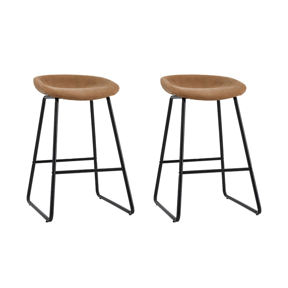 Artiss 2x Bar Stools Kitchen Dining Chairs Counter Stool PU Leather Metal Brown 7
