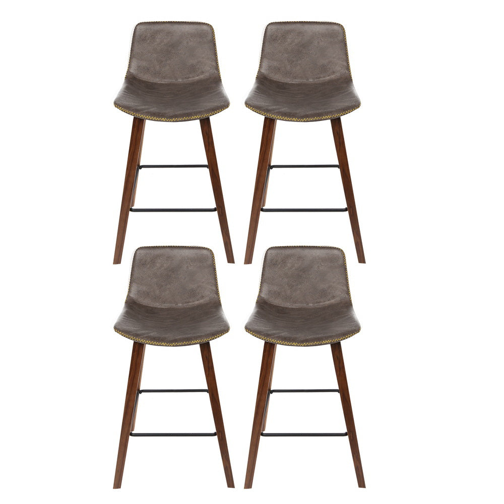 Artiss 4x Bar Stools Vintage Leather Wooden 3