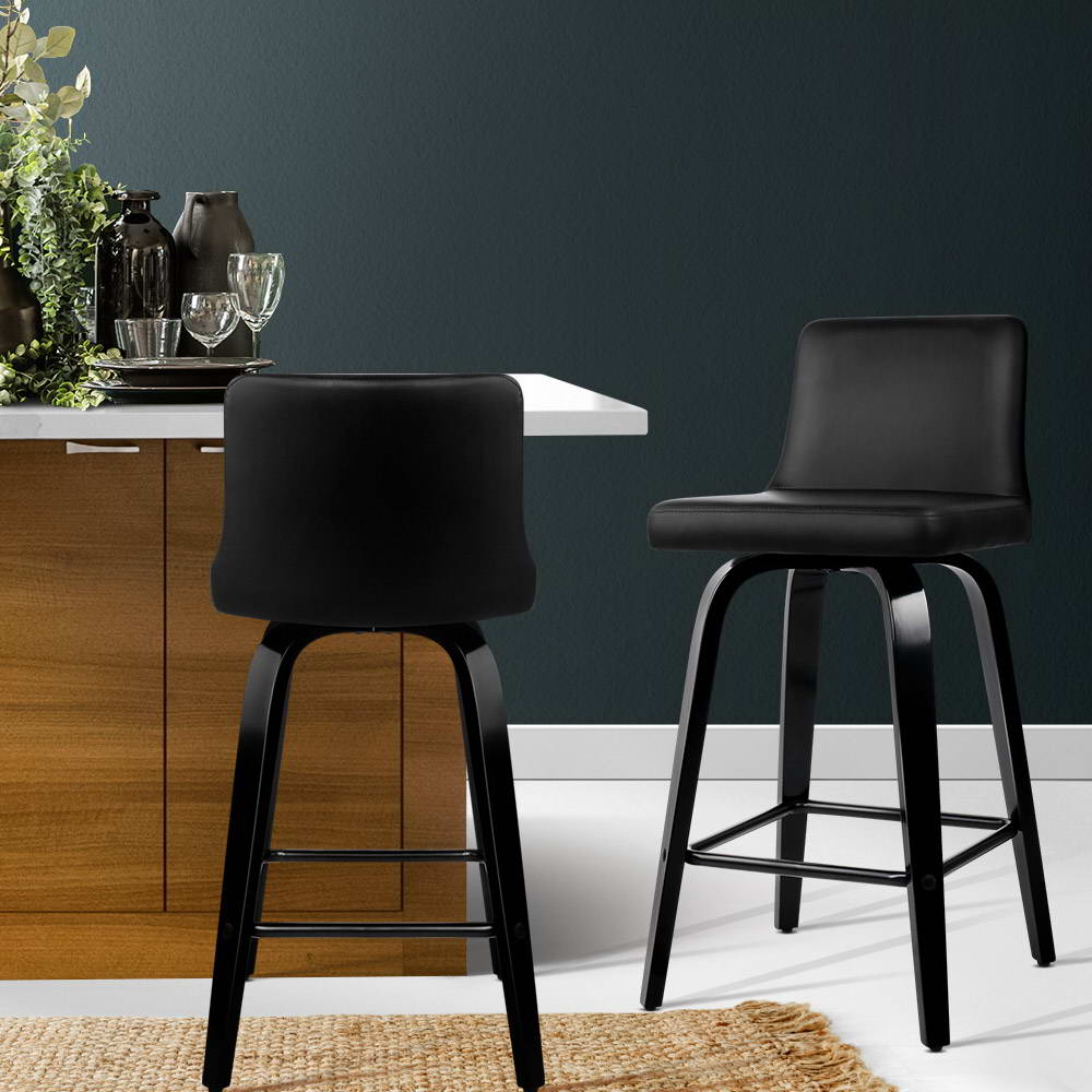 Artiss Bar Stools Kitchen Leather Barstools Swivel Wooden Chairs X2 7