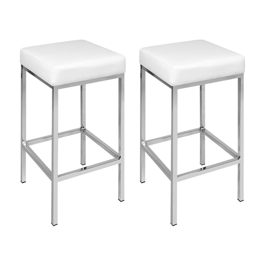 Artiss 4x Bar Stools Leather Padded Metal White 3