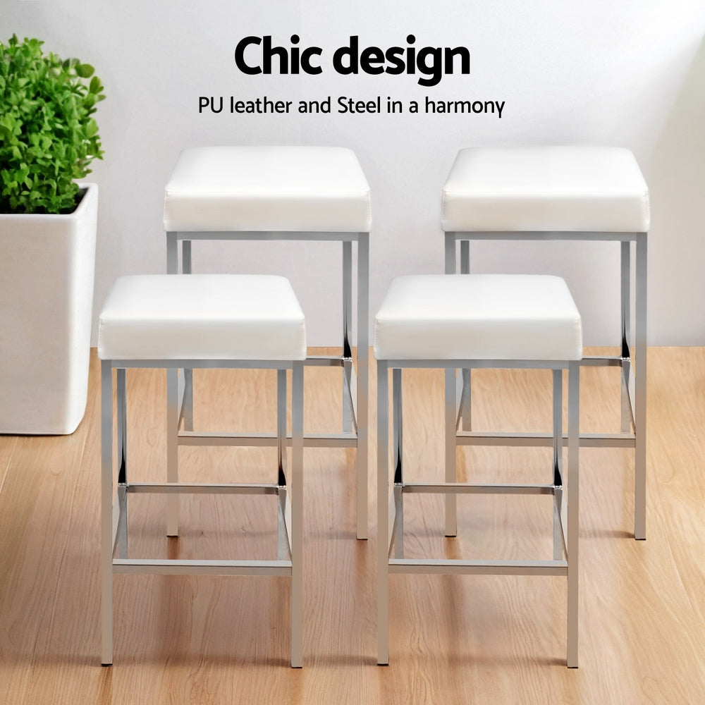 Artiss 4x Bar Stools Leather Padded Metal White 4
