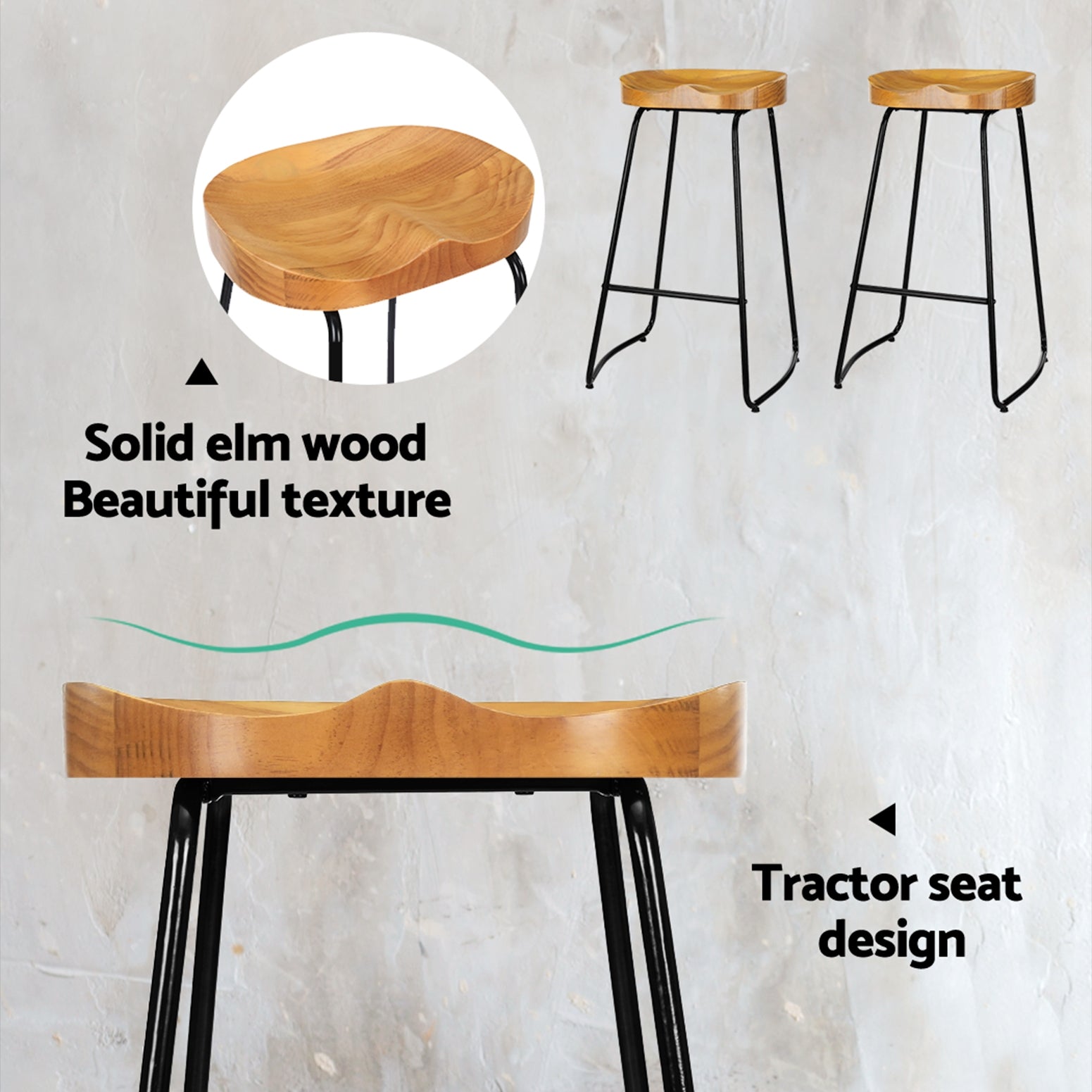 Artiss 4x Bar Stools Tractor Seat 75cm Wooden 5
