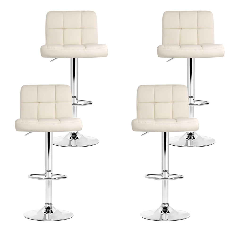 Artiss 4x Bar Stools Leather Gas Lift Beige 6