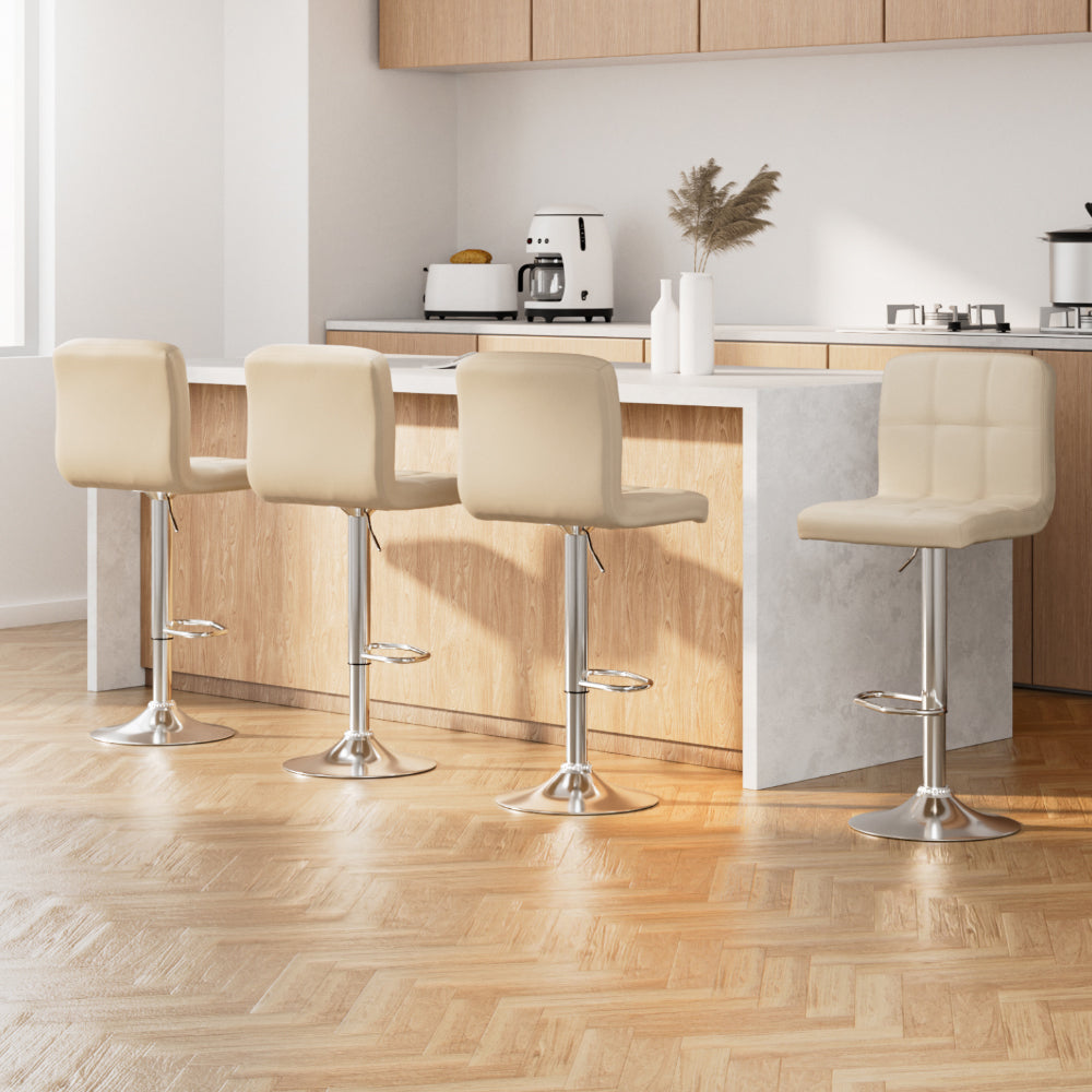 Artiss 4x Bar Stools Leather Gas Lift Beige 7