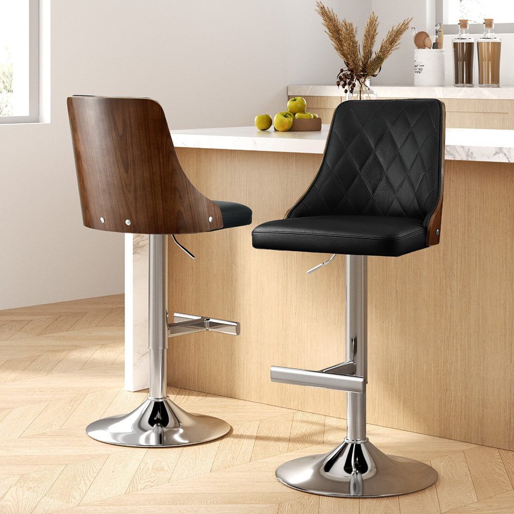 Artiss 2X Bar Stool Wood Swivel Adjustable Kitchen Counter Stool Leather Black 6