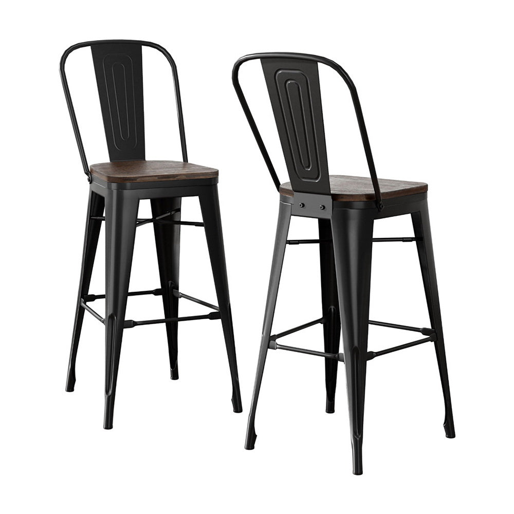 2x Artiss Metal Bar Stools Wooden Seat Retro Counter Stool 7