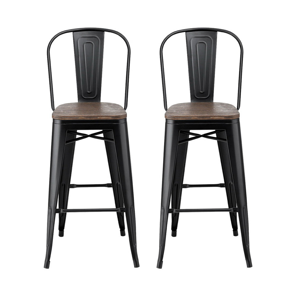 2x Artiss Metal Bar Stools Wooden Seat Retro Counter Stool 3