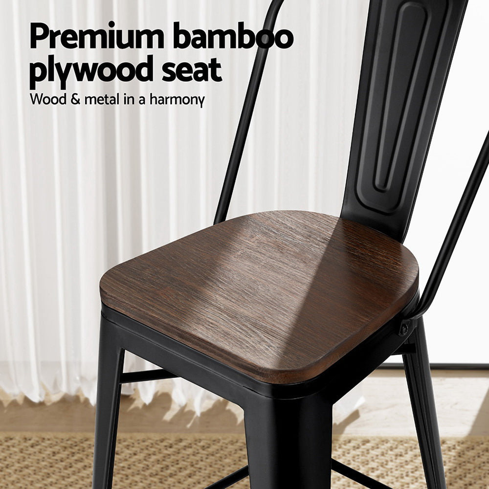 2x Artiss Metal Bar Stools Wooden Seat Retro Counter Stool 4