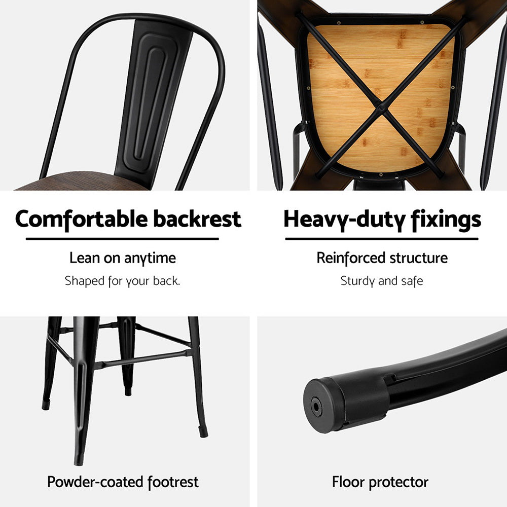 4x Artiss Metal Bar Stools Wooden Seat Retro Counter Stool 6