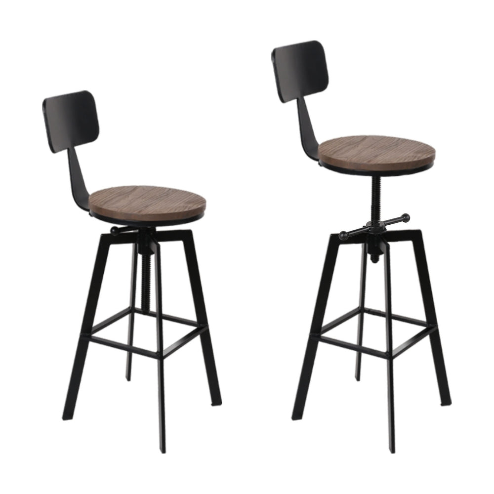 Artiss 4x Bar Stools Kitchen Dining Chairs Adjustable Wood Stool w/Backrest 3