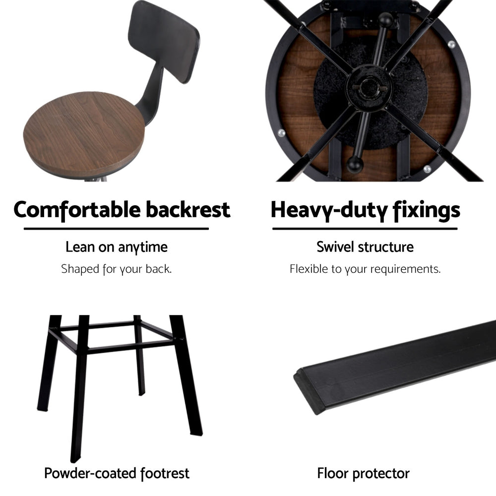 Artiss 4x Bar Stools Kitchen Dining Chairs Adjustable Wood Stool w/Backrest 4