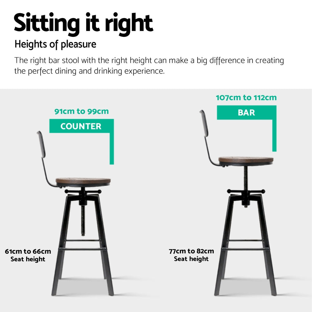 Artiss 4x Bar Stools Kitchen Dining Chairs Adjustable Wood Stool w/Backrest 6