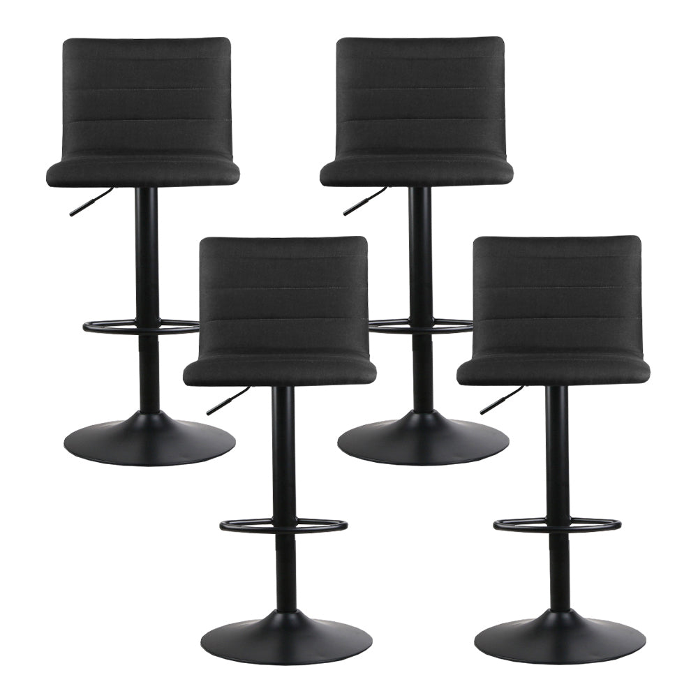 Artiss 4x Bar Stools Gas Lift Linen Fabric Black 3