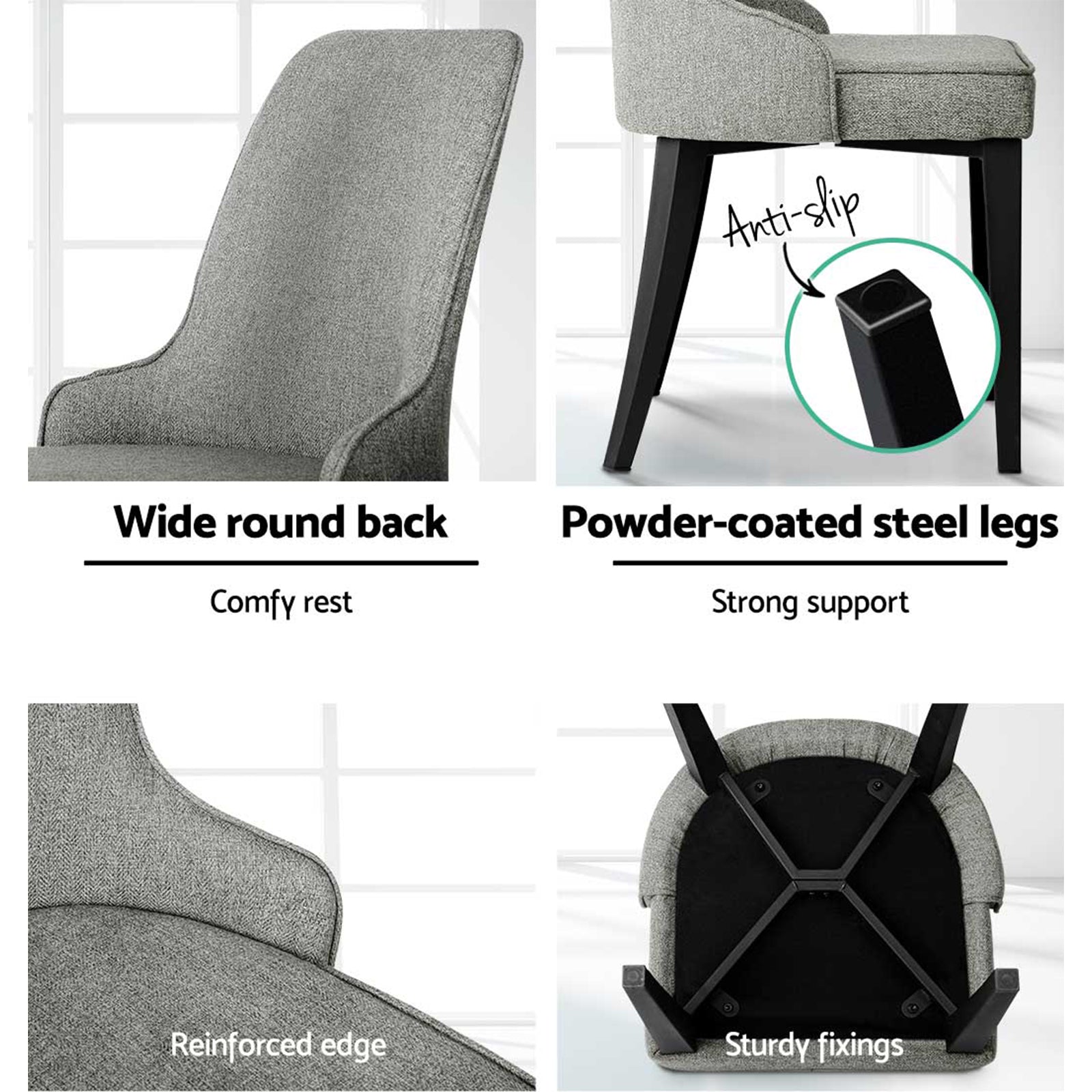 Artiss Dining Chairs Set of 4 Linen Fabric Grey 6