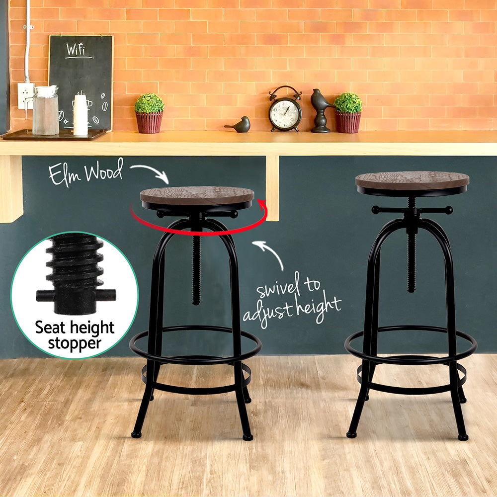 Artiss 2x Bar Stools Adjustable Wood Chairs 5