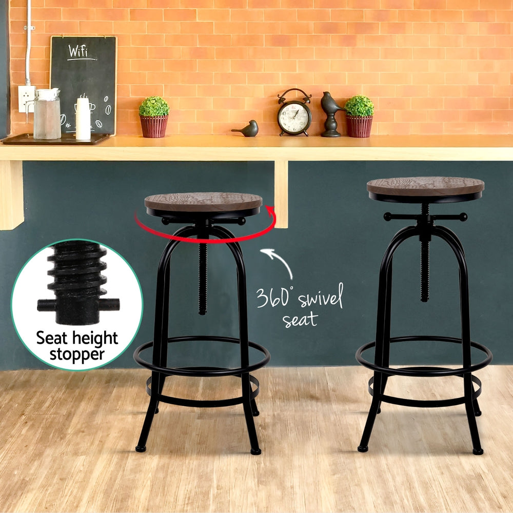 Artiss 4x Bar Stools Kitchen Dining Chairs Adjustable Wooden Vintage Stool 5