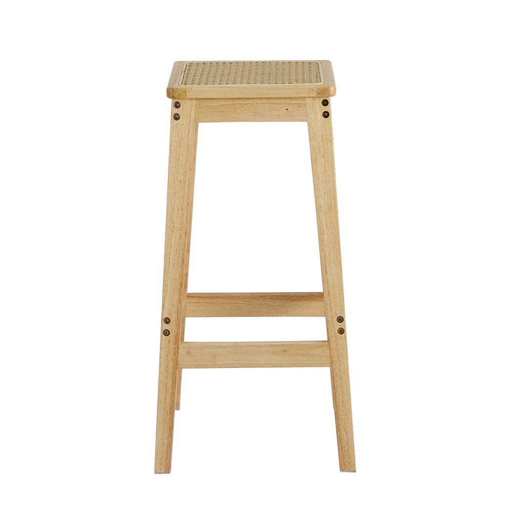 Artiss 2x Bar Stools Rubber Wood Stool Counter Chair Rattan Barstools Kitchen 3