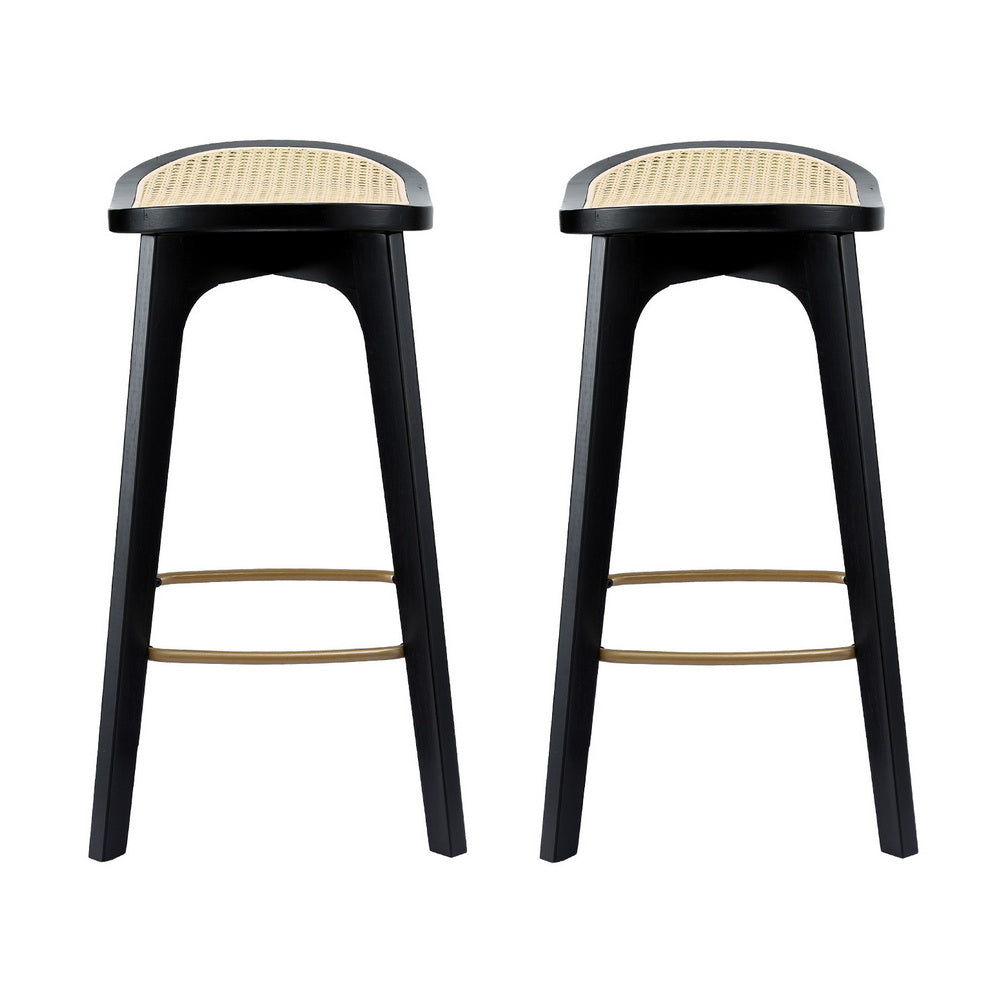 Artiss 2x Bar Stools Rattan Counter Kitchen Dinning Chair Bamboo Saddle Black 3