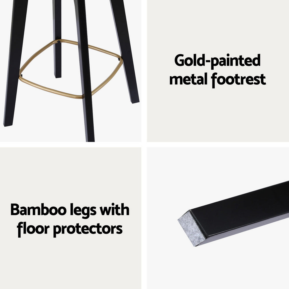 Artiss 2x Bar Stools Rattan Counter Kitchen Dinning Chair Bamboo Saddle Black 6