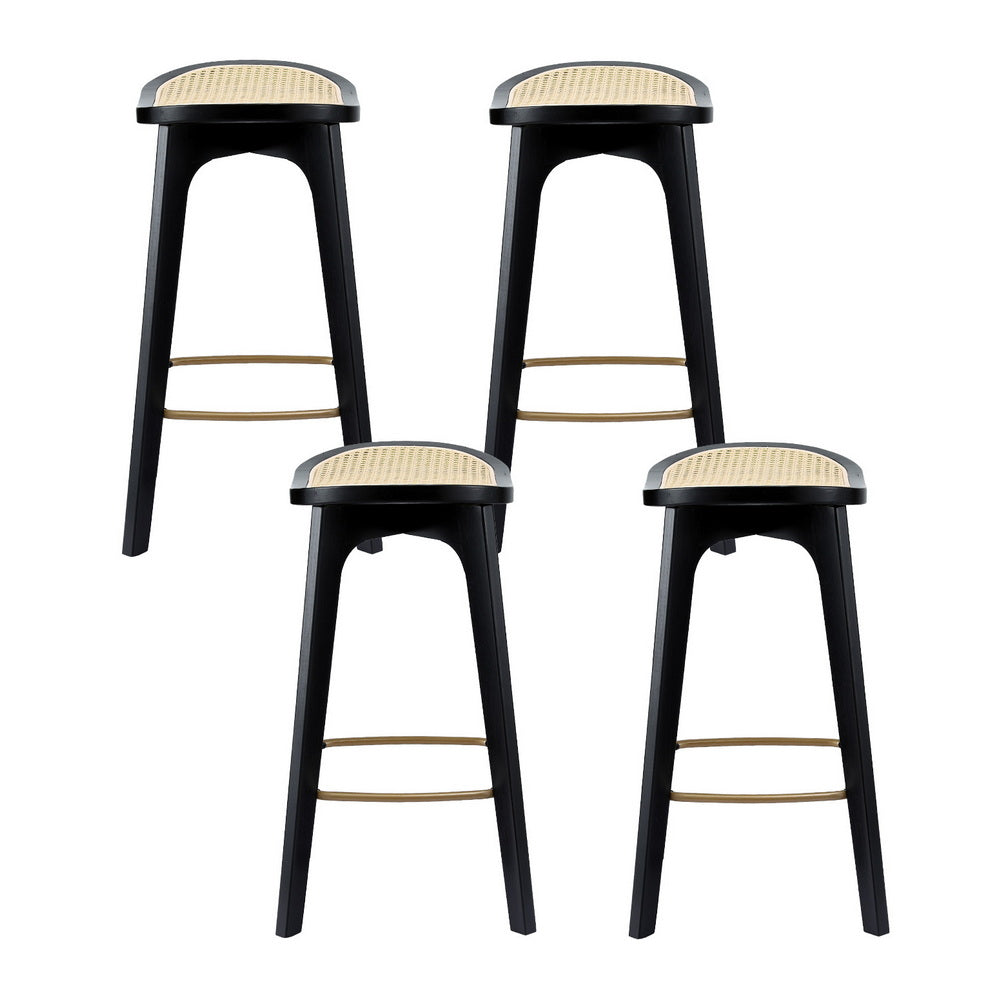 Artiss 4x Bar Stools Rattan Counter Kitchen Dinning Chair Bamboo Saddle Black 3