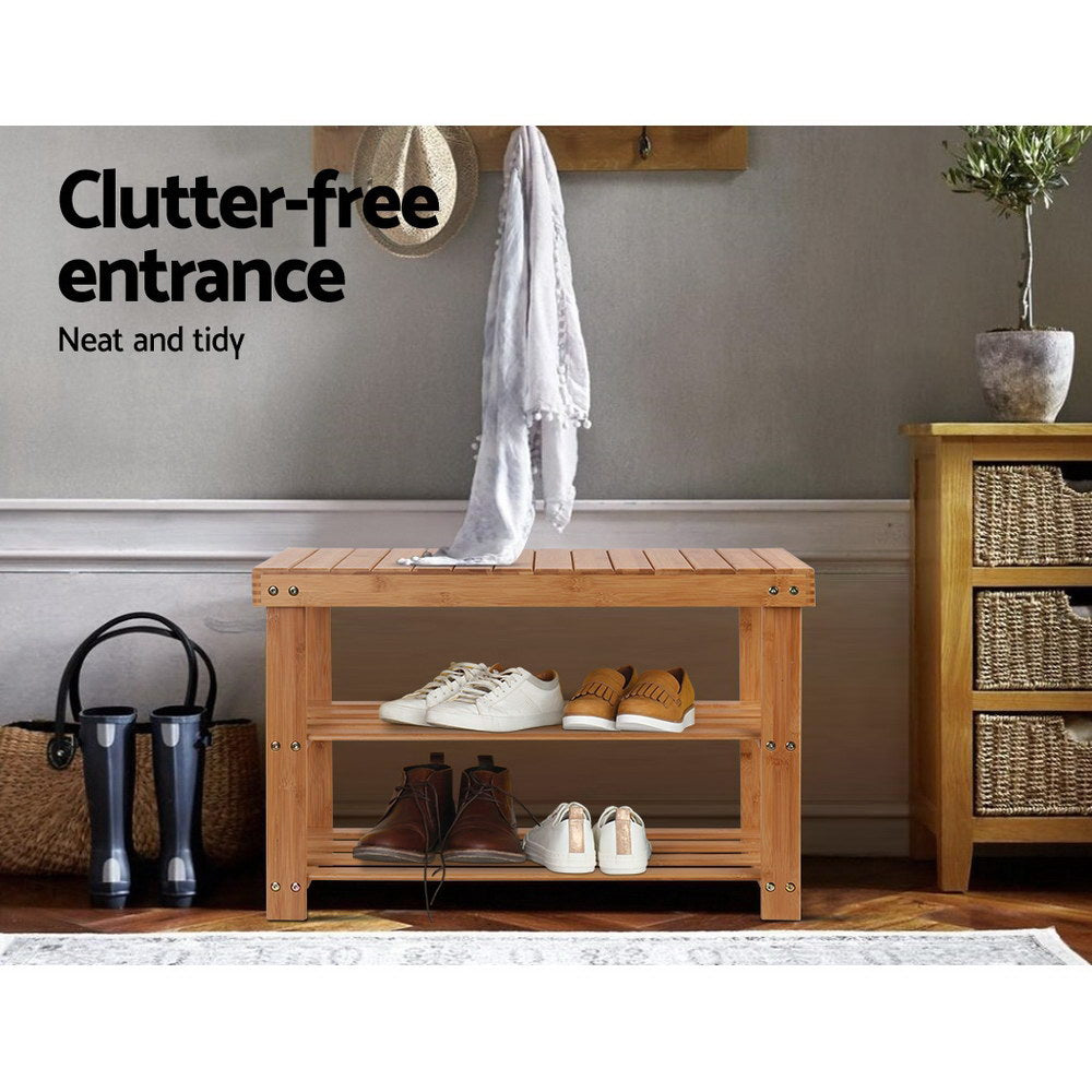 Artiss Shoe Rack Shoe Bench 10 Pairs Bamboo 4