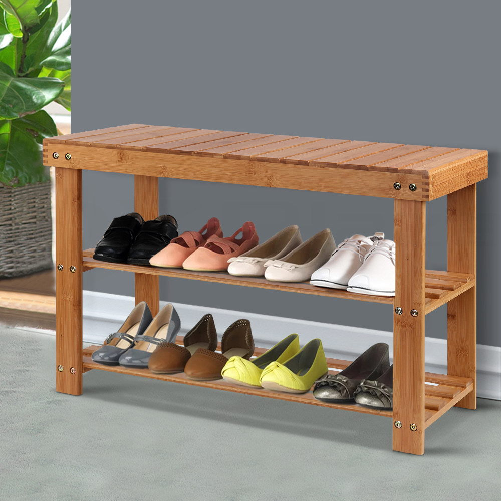 Artiss Shoe Rack Shoe Bench 10 Pairs Bamboo 7