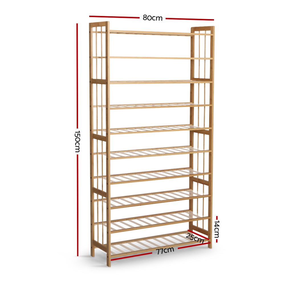Artiss Shoe Rack Cabinet Bamboo 10-tier 50 Pairs 4