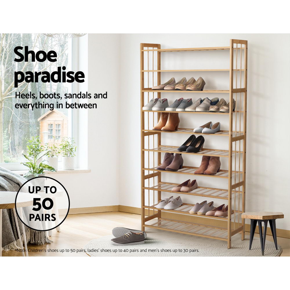 Artiss Shoe Rack Cabinet Bamboo 10-tier 50 Pairs 7