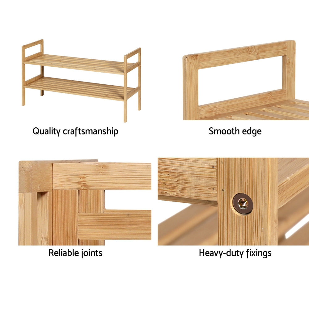 Artiss Shoe Rack Cabinet Bamboo Storage Organiser Pine 3