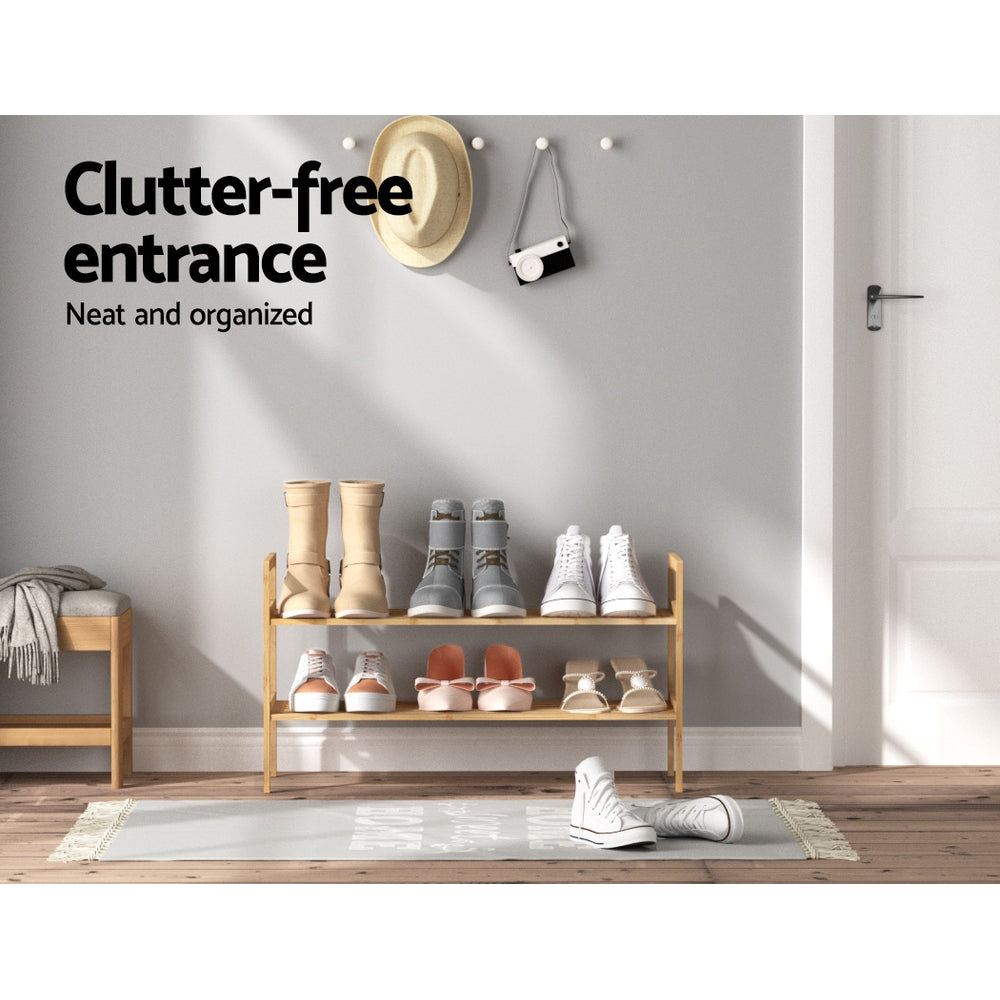 Artiss Shoe Rack Cabinet Bamboo Storage Organiser Pine 4