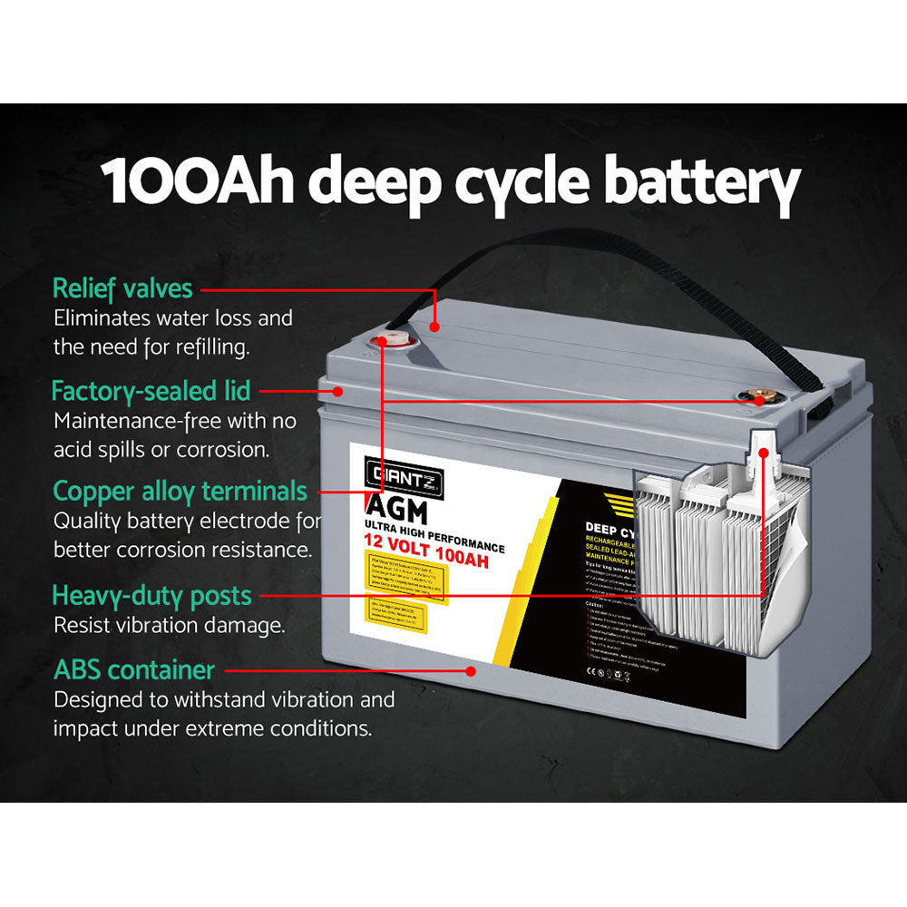 Giantz AGM Deep Cycle Battery 12V 100Ah x2 Box Portable Solar Caravan Camping 4