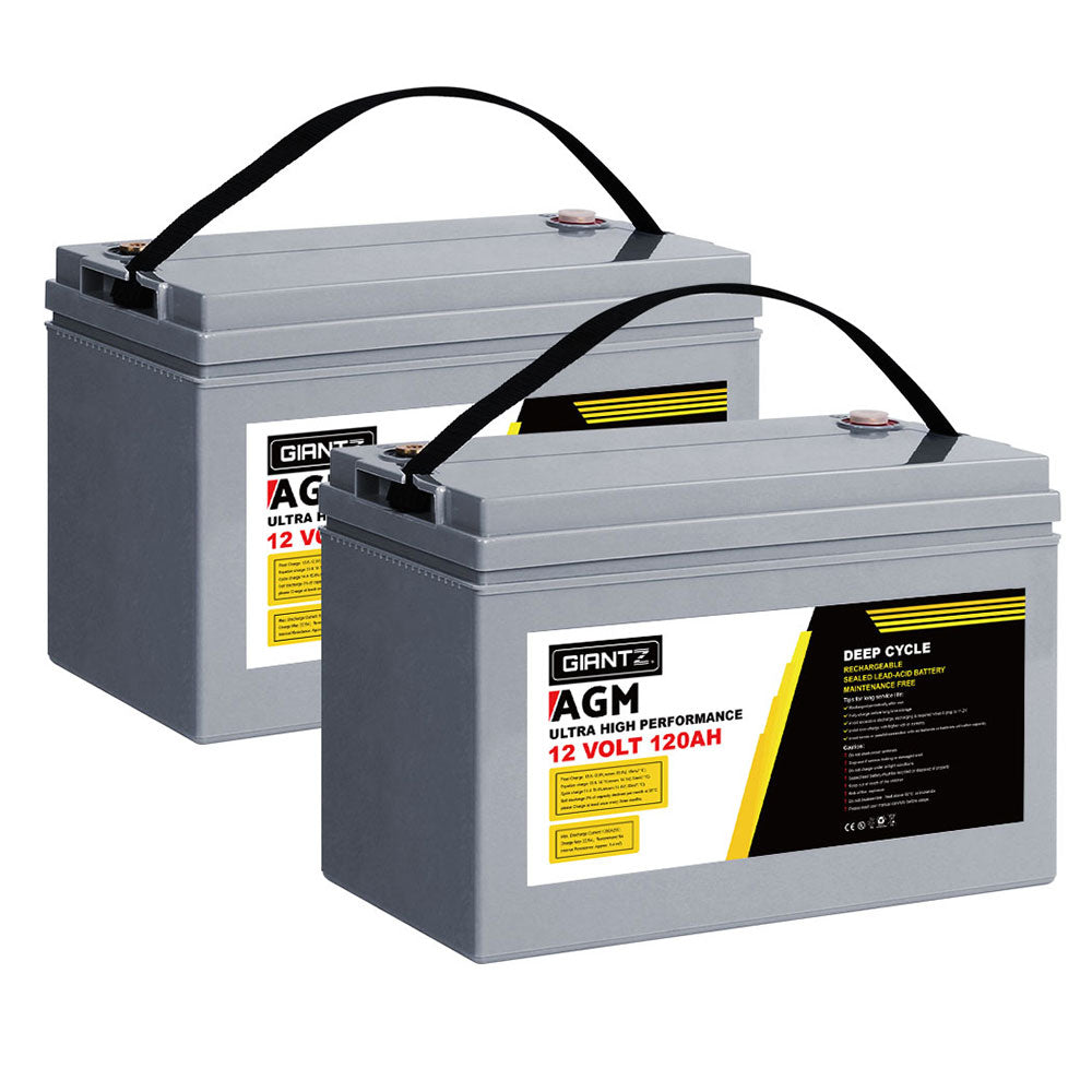 Giantz AGM Deep Cycle Battery 12V 120Ah x2 Box Portable Solar Caravan Camping 7