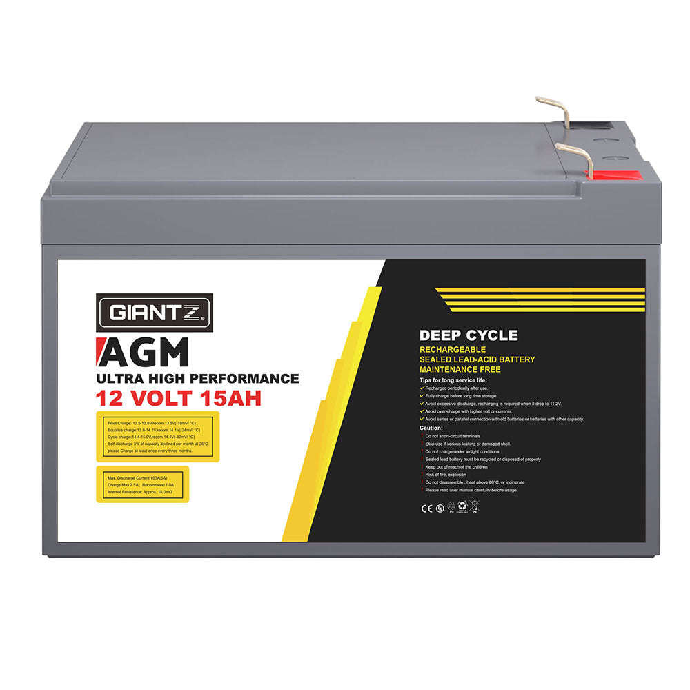 Giantz AGM Battery 12V 15Ah Deep Cycle Box Portable Solar Caravan Camping 3