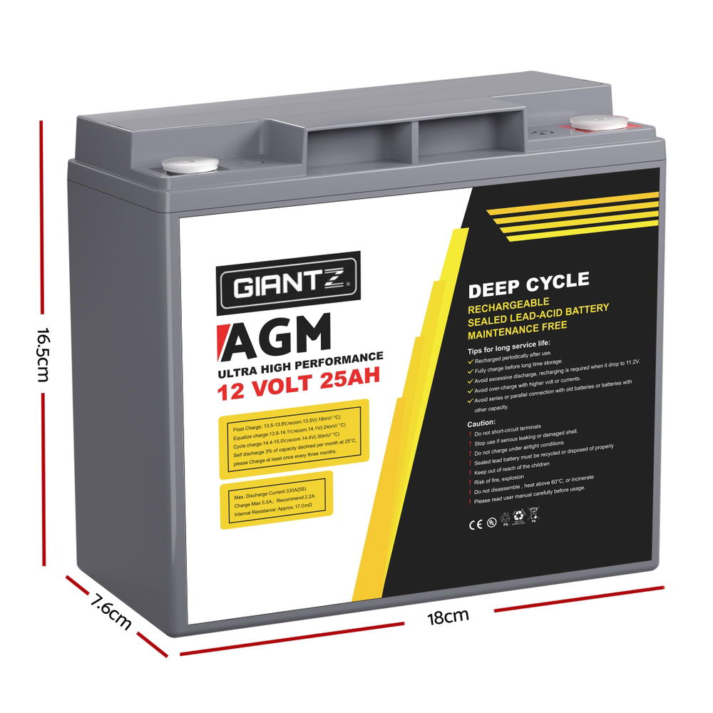 Giantz AGM Deep Cycle Battery 12V 25Ah Box Portable Solar Caravan Camping 3