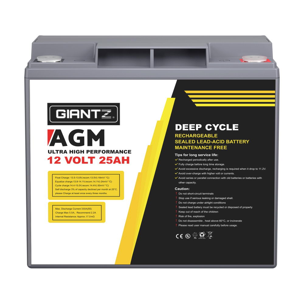 Giantz AGM Deep Cycle Battery 12V 25Ah Box Portable Solar Caravan Camping 4
