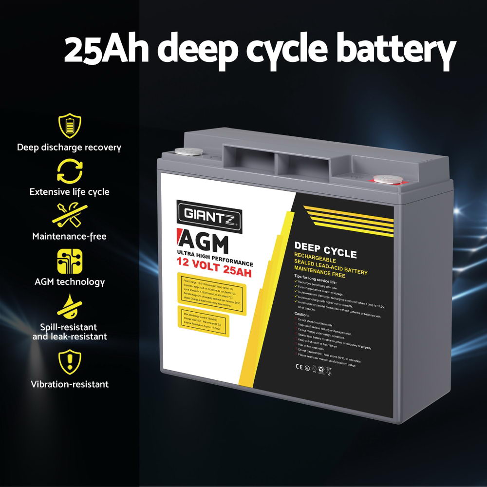 Giantz AGM Deep Cycle Battery 12V 25Ah Box Portable Solar Caravan Camping 5