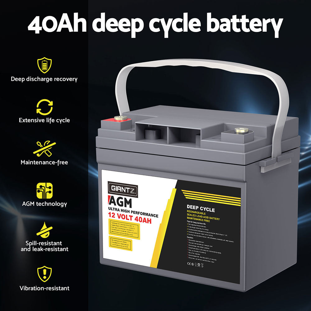 Giantz AGM Battery 12V 40Ah Deep Cycle Box Portable Solar Caravan Camping 4