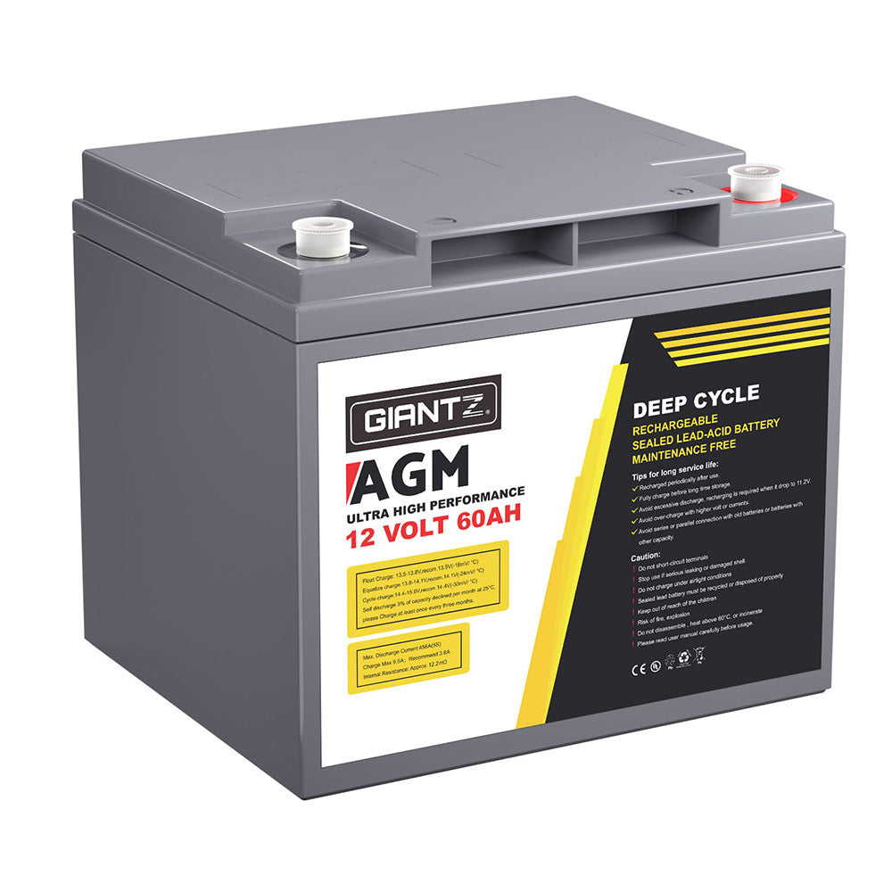 Giantz AGM Battery 12V 60Ah Deep Cycle Box Portable Solar Caravan Camping 7